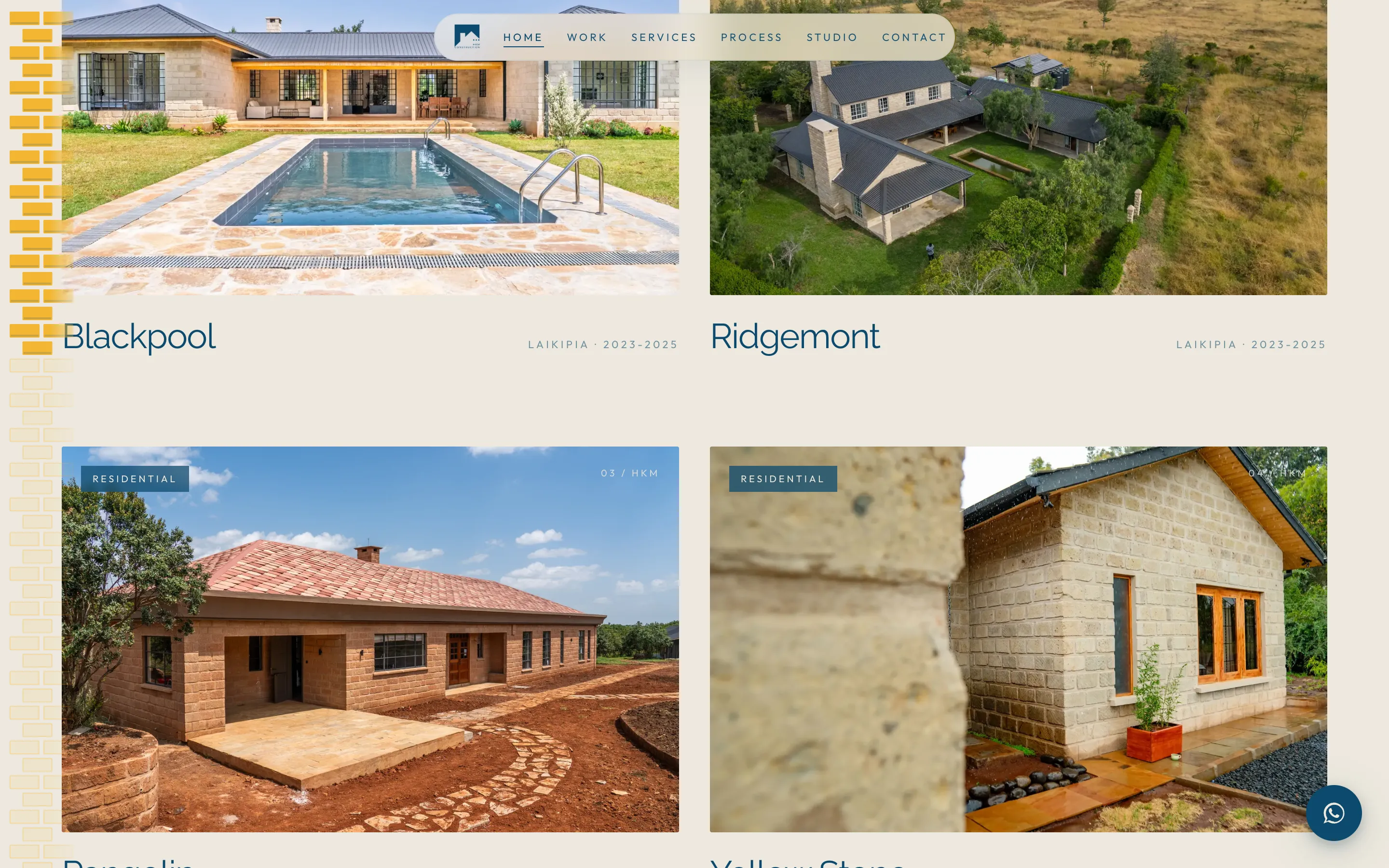 An inner page of the HKM Construction website
